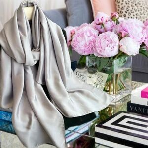 Silver Grey 100% SILK SATIN Large Shawl Scarf Wedding Cover Up Evening Wrap